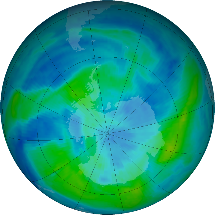 Antarctic ozone map for 10 March 1997